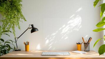 Sunlit Office Desk Environment photo