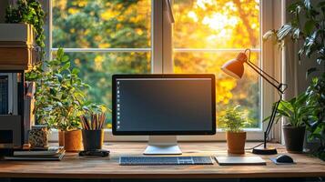 Modern Desk Setup Natural Lighting photo
