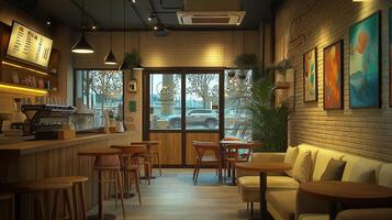 Warm Tones Modern Cafe Interior photo