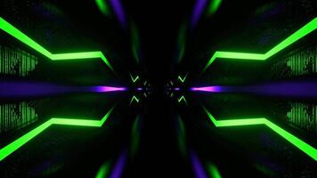 Green and Purple Cyber Tunnel with Flowing Zigzag Light Background VJ Loop in 4K video