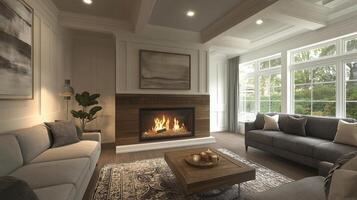 Inviting Natural Light Space Fireplace Modern Style Warm Accents photo