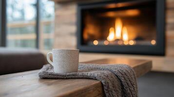 Inviting Fireplace Space Modern Style Warm Accents Cozy Ambiance photo