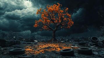 Stark Contrast of Withered Tree and Cracked Ground photo