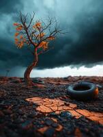 Striking Scene of Environmental Decline with Stormy Sky photo