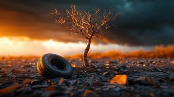 Withered Tree Symbolizing Nature's Struggle Against Pollution photo