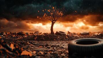 Burnt Oranges and Deep Blacks in a Waste-Ridden Landscape photo