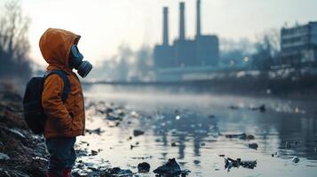 Urban Decay and Pollution Reflected in Child's Eyes photo