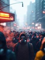People Navigating a Smoggy Metropolis with Protective Masks photo