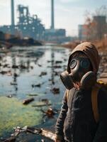 Desaturated Landscape with Child and Toxic Water photo