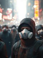Neon Lights Flickering in a Smog-Heavy Urban Environment photo