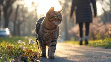 Pet Lifestyle Highlighted by Cat Walking in Spring photo