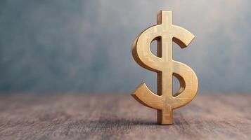 Golden currency symbol representing demand and import on wooden surface evokes sense of value and economic exchange photo