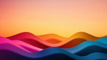 Vibrant waves of color create dynamic landscape, blending shades of pink, orange, and blue against warm sunset backdrop photo