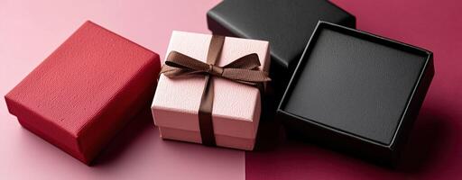Elegant gift boxes in various colors showcase beauty of exchange in retail and wholesale settings, perfect for any occasion photo