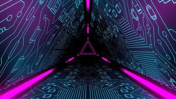 Cyan and Pink Energy Flowing Through The Triangular Cyber Tunnel Background VJ Loop in 4K video