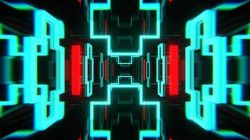 Turquoise and Red Neon Tunnel with Flashing Geometric Shapes Background VJ Loop in 4K video