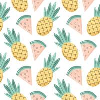 Seamless pattern with pineapple and watermelon. Summer fruits. Flat illustration vector