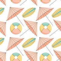 Seamless pattern with summer elements. Sun umbrella and beach ball. Flat illustration vector