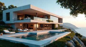 modern cliffside house with infinity pool and ocean view photo