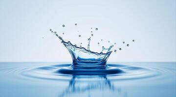 dynamic water droplet creates a crown-shaped splash upon impact with a calm surface. photo