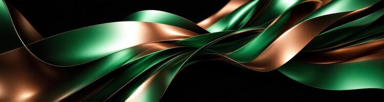 abstract of intertwined copper and emerald green ribbons creating a dynamic flow. photo