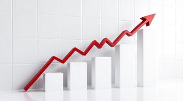 red arrow pointing upward on a white bar graph symbolizing growth and progress photo