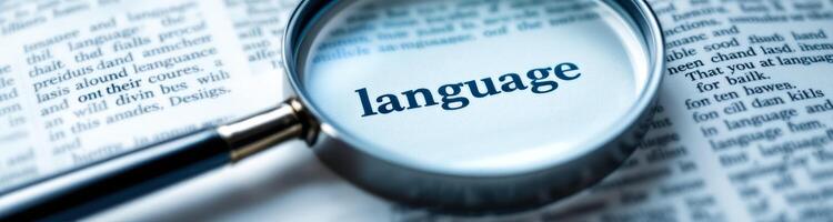 magnifying glass on the word language in a book photo