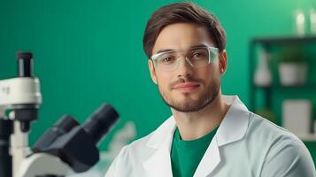 A research scientist in a laboratory setting focused on studying microscopic organisms through the use of a microscope photo