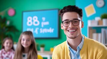 A young friendly educational consultant presenting innovative teaching strategies and solutions to improve the school learning experience photo