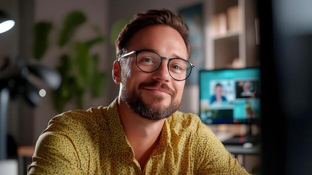 Portrait of a confident and focused tech entrepreneur in a modern digitally equipped office space symbolizing the innovative spirit of a startup leader photo