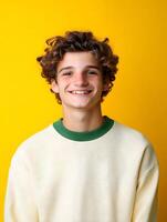 Vibrant and captivating portrait of a cheerful youthful individual with a warm friendly expression and inviting demeanor photo