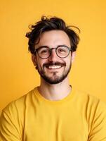Portrait of a young smiling entertainment specialist in a casual vibrant setting photo