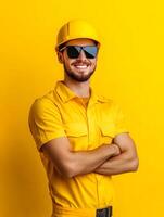 Confident Solar Photovoltaic Worker in Hardhat photo
