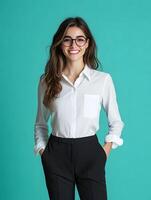 A young smiling office assistant posing confidently photo
