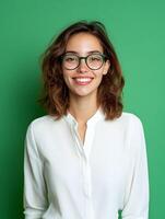 Cheerful young woman smiling as an online tutor photo