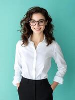 Smiling young woman in professional attire posing for a portrait photo