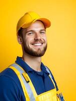 Smiling construction worker in safety gear photo