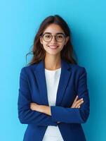 Smiling professional woman in a blue suit photo