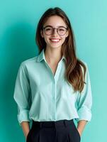 Smiling young woman in a formal portrait photo