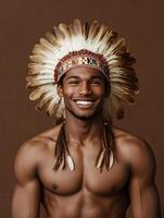 Vibrant Portrait of a Smiling Indigenous Chief photo