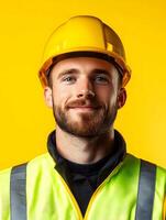 Portrait of a young smiling iron worker photo