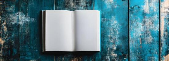 Vintage Open Book on Weathered Wooden Texture Background photo