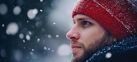 Bundled Up in the Frosty Winter Landscape Portrait of a Man Facing the Cold photo