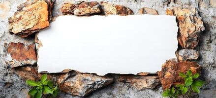 Rough Textured Stone Wall with Blank White Space for Copy photo