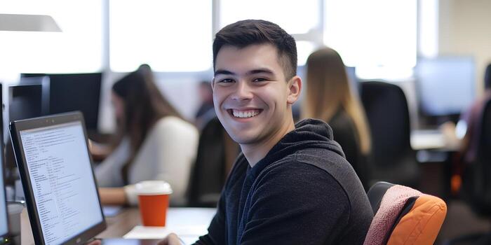 Employees Smiling During a Virtual Team Meeting photo