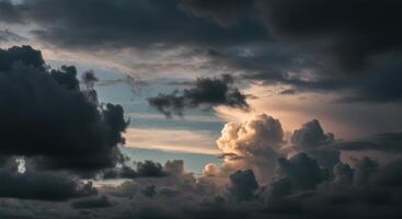 A dramatic skyscape filled with dynamic storm clouds evokes a powerful feeling. photo