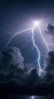 A striking display of nature's raw power as lightning cuts through dark clouds. photo
