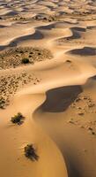 An aerial view of majestic sand dunes creating stunning patterns in the desert. photo