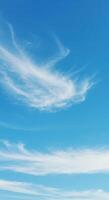 A stunning display of wispy clouds floating in a bright and vivid blue sky. photo
