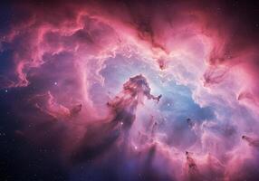 A breathtaking view of a nebula showcasing brilliant colors and intricate structures. photo